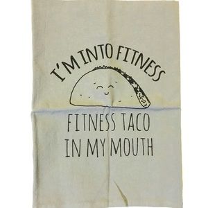 Moonlight Makers Funny Dish Cloth 27” x 28” Gray NEW …Fitness Taco In My Mouth